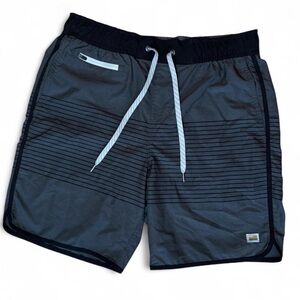 Vuori men’s 7IN black + grey striped swim trunks Small EUC shorts summer